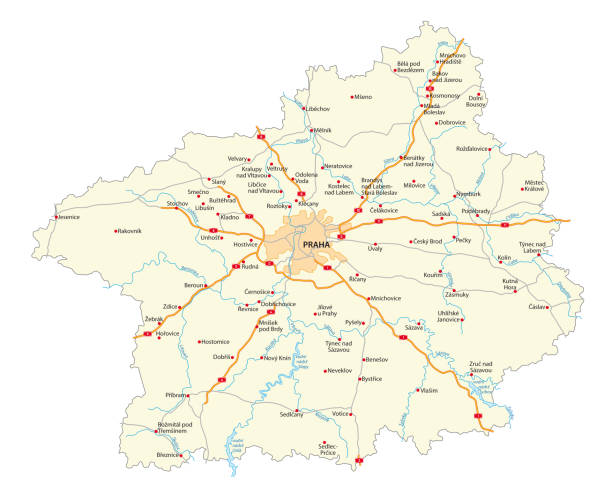 fahrplan der tschechischen region stredocesky kraj (zentrale böhmische) - prag stock-grafiken, -clipart, -cartoons und -symbole