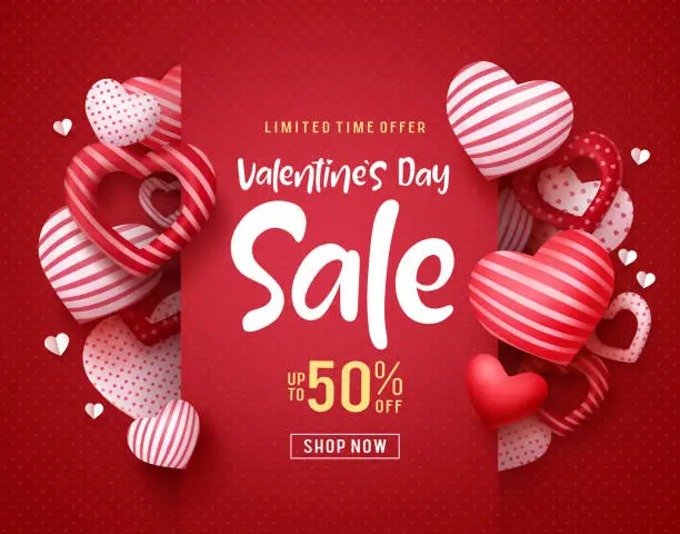 Vector illustration of Valentines day sale vector banner. Sale discount text for valentines day shopping promotion