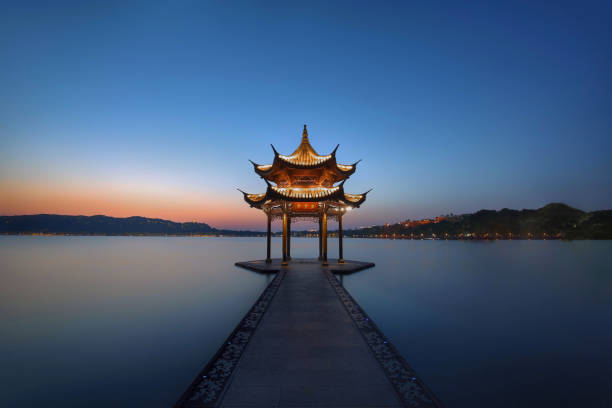 Pavilion at West Lake, Hangzhou stock photo