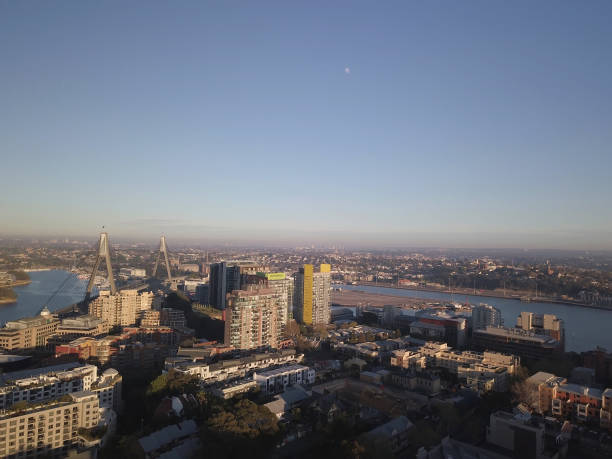 istock Beautiful aerial cityscape skyline on sunset evening 1124661779