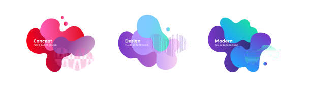 Fluid and liquid shapes. Trendy design templates. Set of trendy abstract design templates with fluid and liquid shapes. Bright geometric gradient elements. Applicable for banners, covers, social posts, presentations. Vector illustration. Eps10 organic illustrations stock illustrations