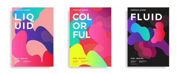 Trendy design templates with fluid gradient shapes Set of trendy abstract design templates with fluid and liquid shapes. Bright pattern gradient backgrounds. Applicable for covers, brochures, flyers, presentations, banners. Vector illustration. Eps10 film festival stock illustrations