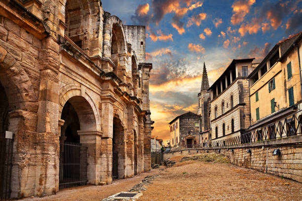 Arles, France: the ancient Roman Arena Arles, France: the ancient Roman Arena, a 1st-century amphitheatre, one of the best preserved of antiquity roman empire stock pictures, royalty-free photos & images