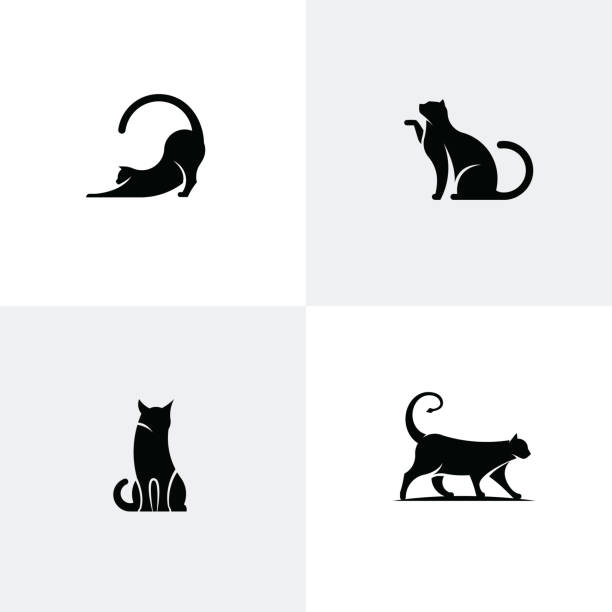 Set of black cat icons Animal icon vector collection black cat stock illustrations