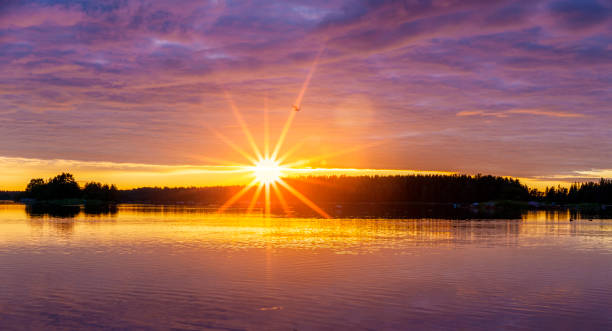 midnight sun Midnight sun in Sweden midnight sun stock pictures, royalty-free photos & images