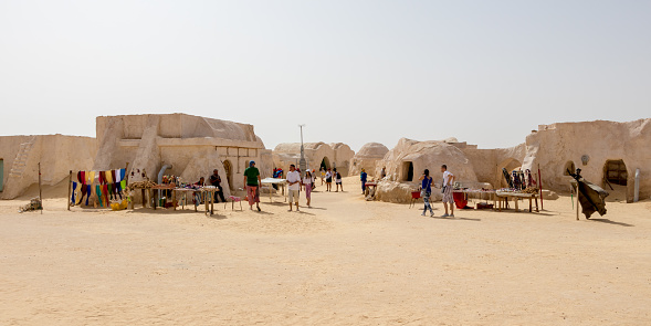 NAFTAH, TUNISIA -  People are visting Star Wars houses in the desert of Sahara near Naftah, Tunisia