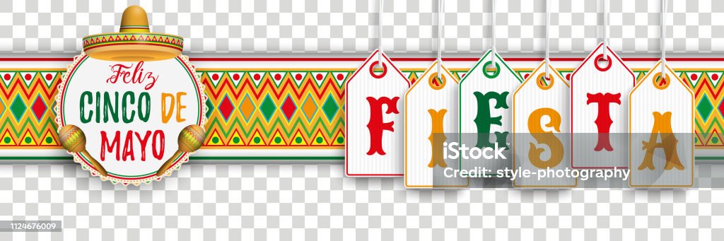 Cinco De Mayo Ornament Headline Emblem Fiesta Banner with price stickers, mexican ornaments and colored emblem Eps 10 vector file. Cinco de Mayo stock vector