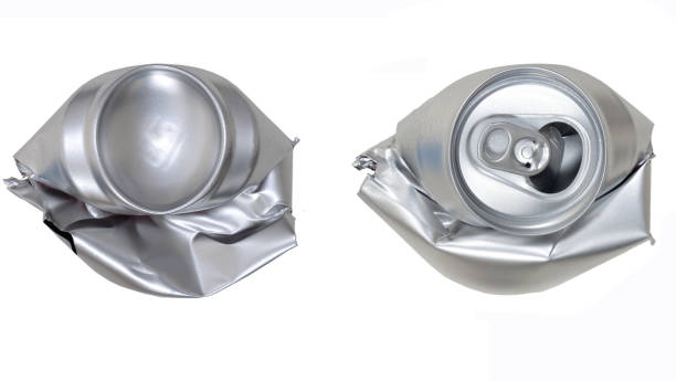 istock red aluminum can flattened, front and rear view, 1124677957