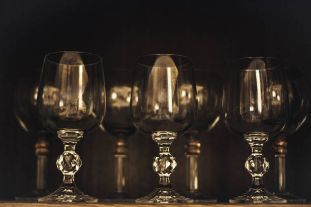 istock Wine glasses on a wooden background. 1124678922