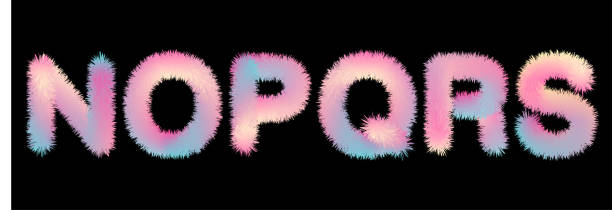 Cute soft fur letters in 80s style Cute soft fur letters in 80s style in pastel rainbow colors for your decoration fur stock illustrations
