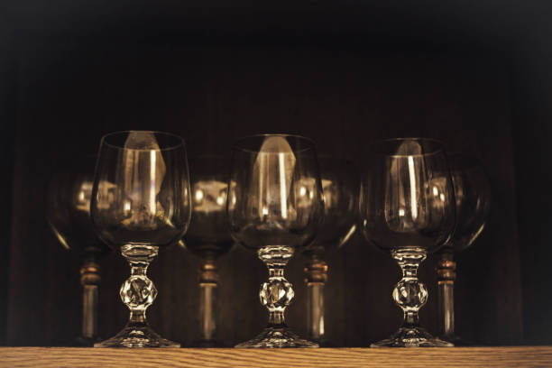 istock Wine glasses on a wooden background. 1124681538