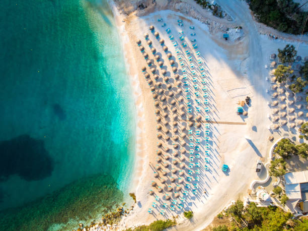 The beauty of Marble Beach, the most famous beach in Thasos, Greece stock photo