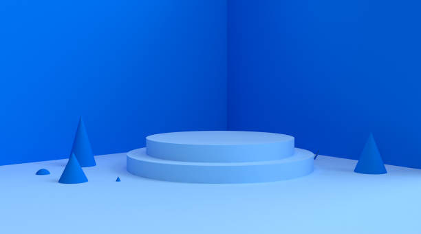istock 3d Minimalist Blue geometrical abstract background, pastel colors, 3D render. 1124682546