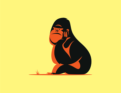 vector illustration of gorilla sitting and thinking