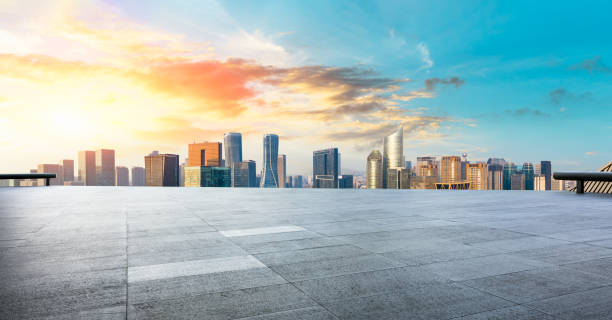 istock City skyline and buildings with empty square floor,high angle view 1124689268