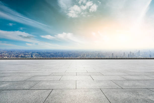 istock Panoramic city skyline and buildings with empty square floor in Shanghai 1124689310