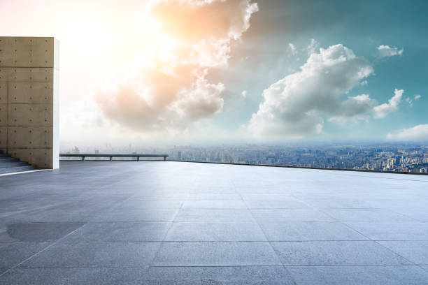 istock Panoramic city skyline and buildings with empty square floor in Shanghai 1124689361