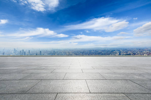 istock Panoramic city skyline and buildings with empty square floor in Shanghai 1124689550