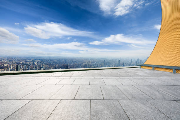 istock Panoramic city skyline and buildings with empty square floor in Shanghai 1124689930