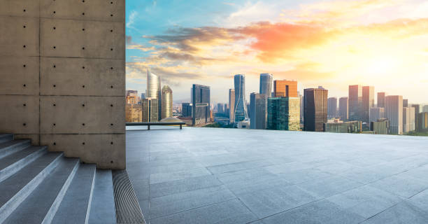 istock City skyline and buildings with empty square floor in hangzhou,high angle view 1124690007