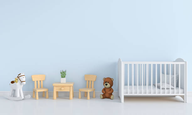 istock Blue child room interior for mockup, 3D rendering 1124691194