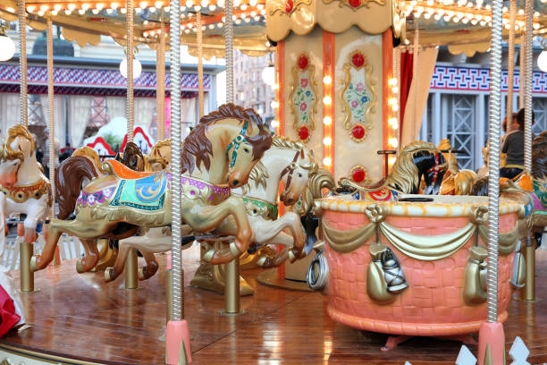 istock Children's carousel with horses at the fair 1124692015