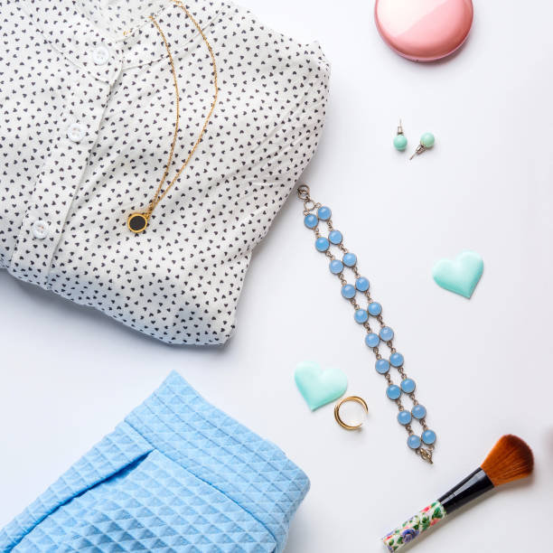istock Spring woman clothes flat lay. Flower, hearts 1124694652