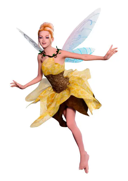 Photo of 3D illustration beautiful fantasy fairy on white
