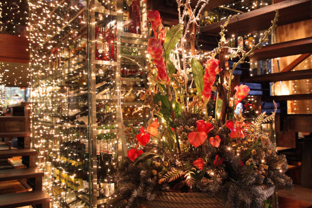 Uppsala. Sweden. 12.23.2023. People in a decorated corner for Christmas activities for shoppers at GRANBY shopping center.