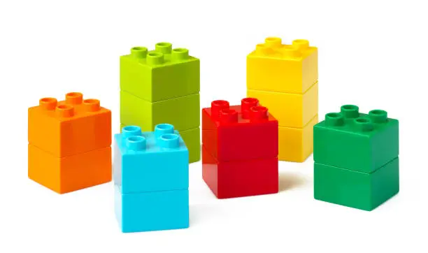 Samples of coloured toy bricks