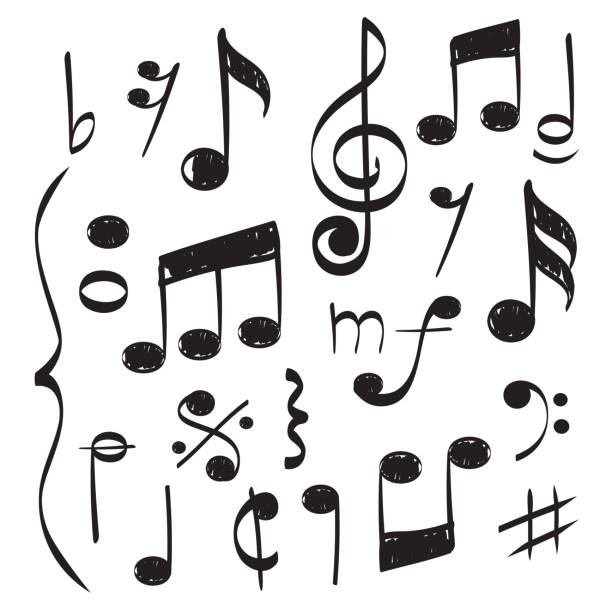 음악 노트. 벡터 손으로 그린 노래 벡터 개념 사진 muzician 직원 고음 음자리표 - musical note music musical staff treble clef stock illustrations