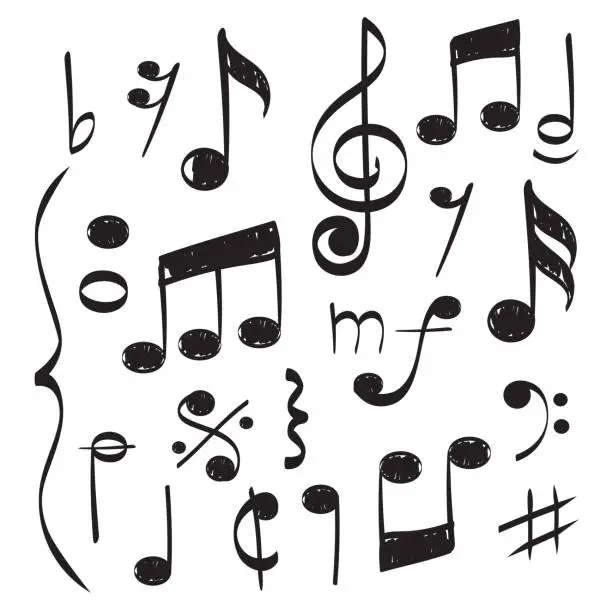 Vector illustration of Notes music. Vector hand drawn muzician staff treble clef for song vector concept pictures