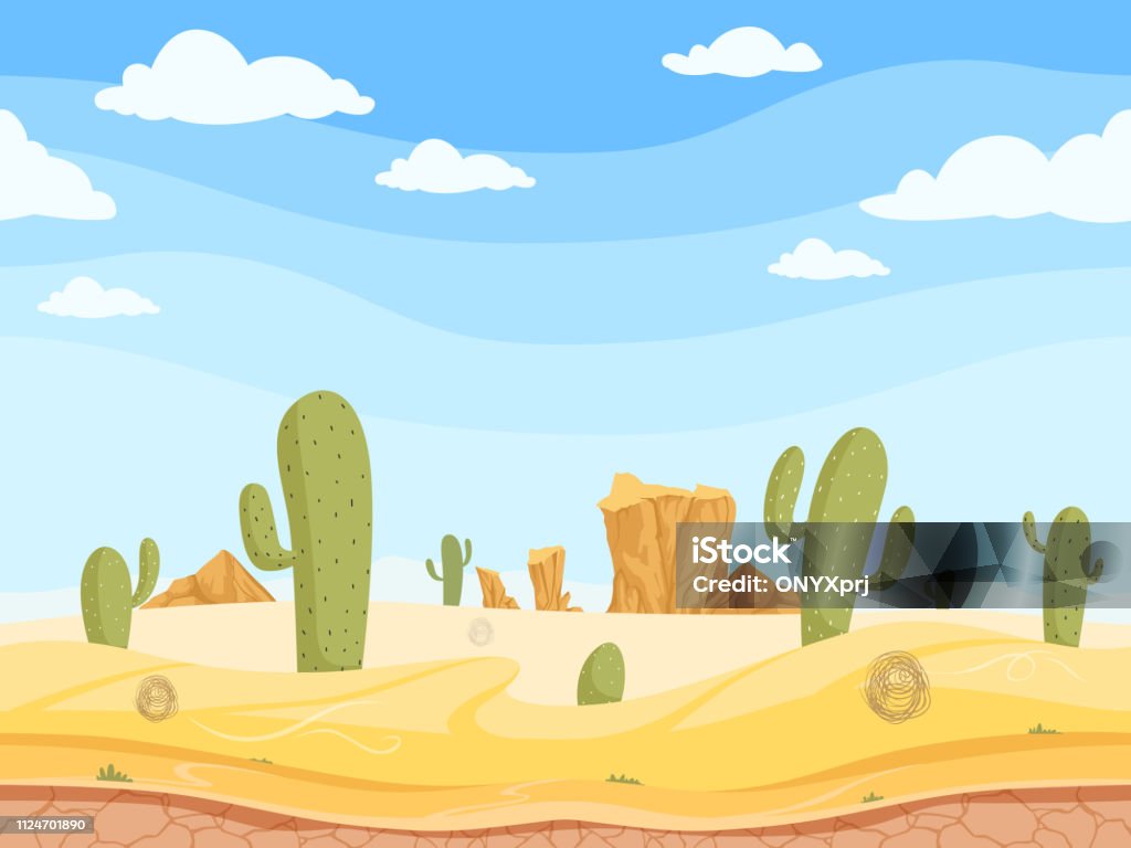 Desert Seamless Background Wild West Game Outdoor Western Canyon Landscape  With Stones Rock Sand Cactuses Vector Cartoon Illustration Stock  Illustration - Download Image Now - iStock