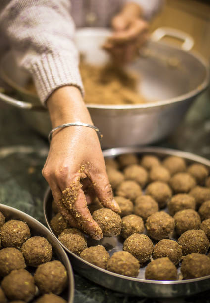 indian tradition dessert pinni made of flax seeds, flour and nuts