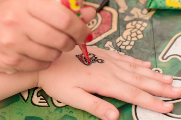 istock henna draw on the child's hand drawing 1124708261