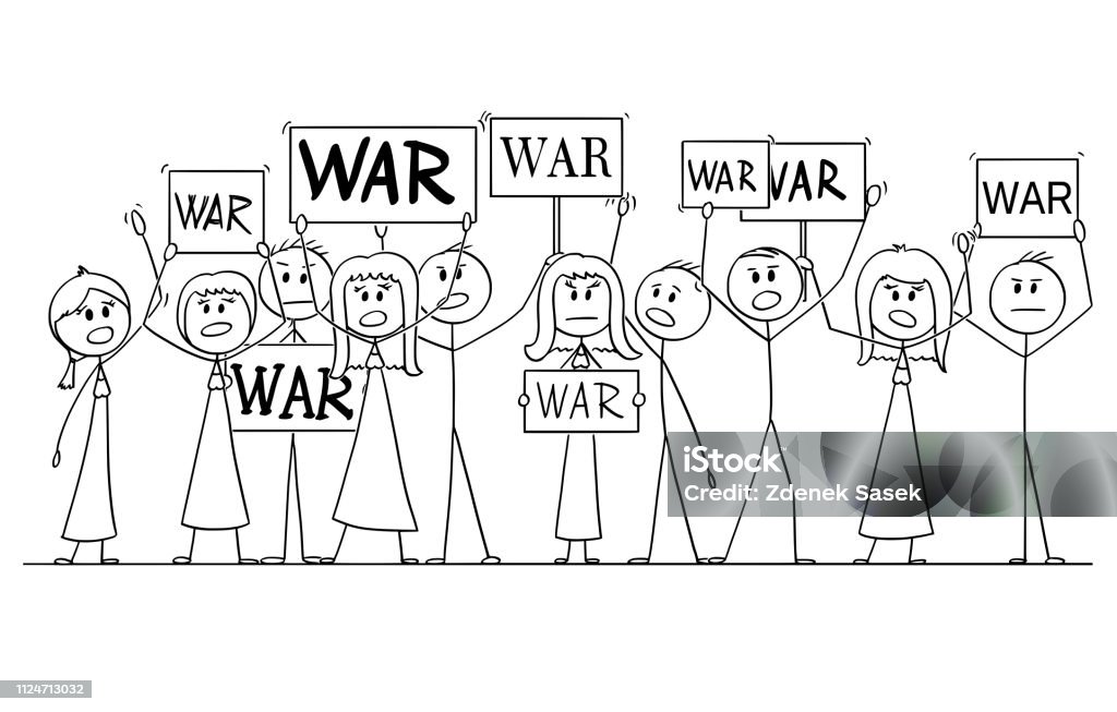 Cartoon Drawing Of Group Of People Demonstrating With War Text On Signs  Stock Illustration - Download Image Now - iStock