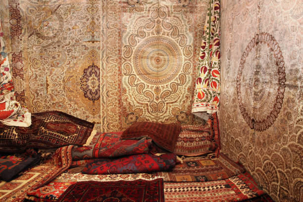 istock Many vintage rugs for sale 1124714204