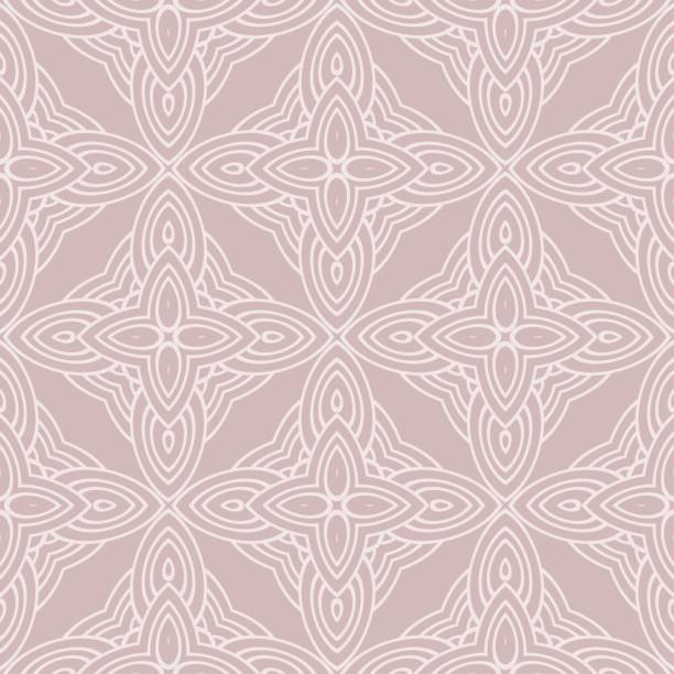 istock Seamless geometric pattern in florral style. Simple fashion fabric print. Vector repeating tile texture. Beige color 1124714216