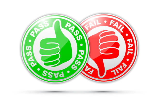 pass and fail thumbs up and down icon pass and fail thumbs up and down icon fail stock illustrations