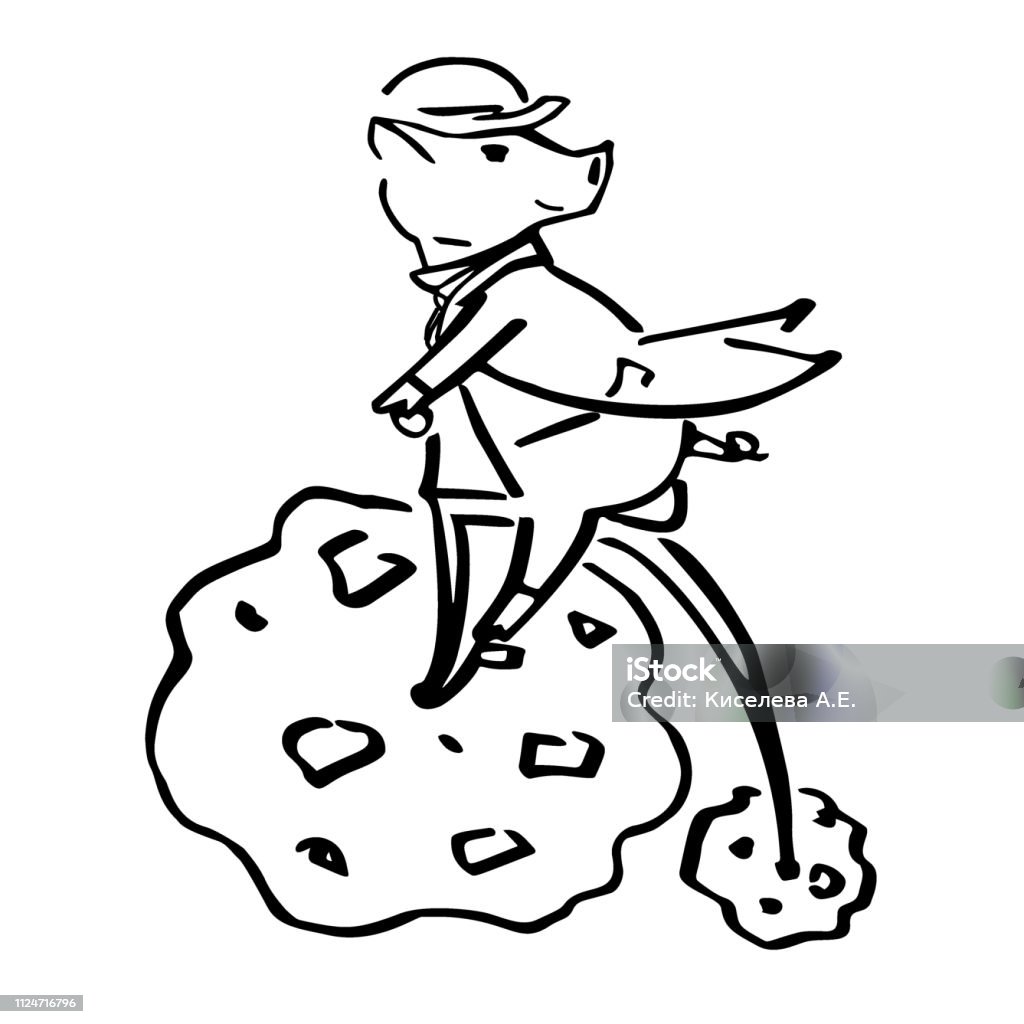 Art black and white piglet on the penny-farthing Xmas vector pig gentleman festive illustration for cards 2019 stock vector