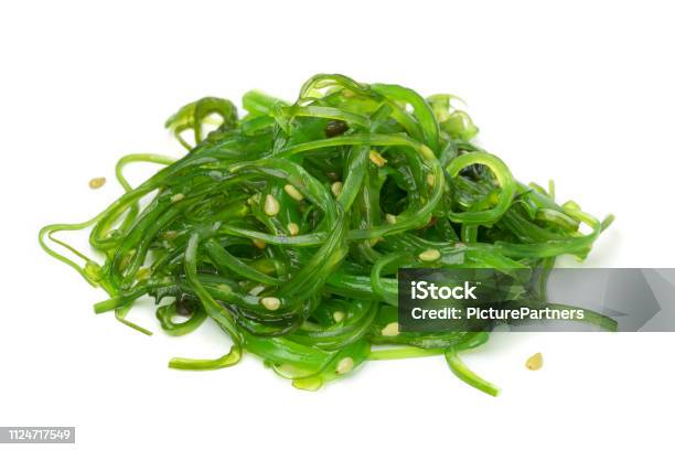 Heap Of Japanese Waskame Salad Stock Photo - Download Image Now - Seaweed, Algae, Wakame