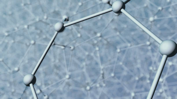 istock Very complex structure formed by tubes and spheres as molecules with depth of field on blue background 1124721765