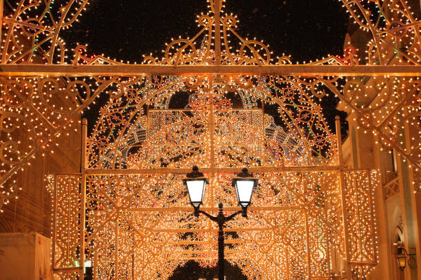 istock Christmas background gold lights and lantern 1124724151