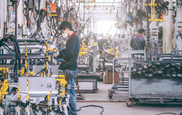 istock Automobile factory welding assemble line 1124729267