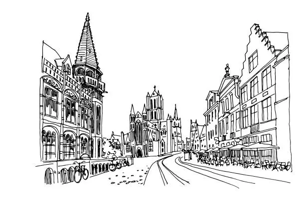 Vector illustration of Ghent, Belgium.