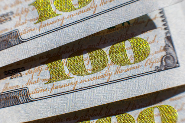 istock Close-up view on one hundred dollar bill. Macro view on one hundred dollar banknote 1124735658