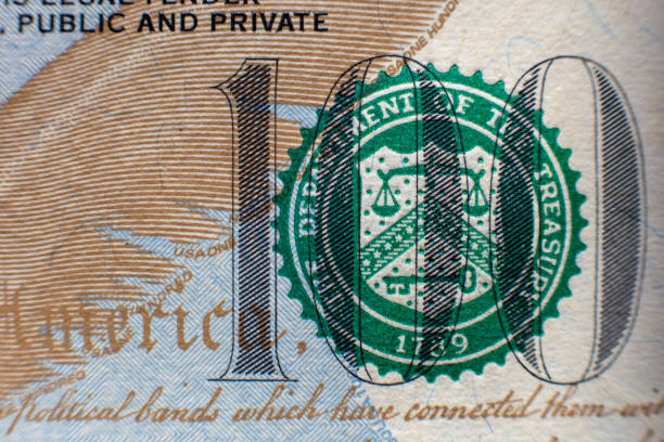 istock Close-up view on one hundred dollar bill. Macro view on one hundred dollar banknote 1124735735