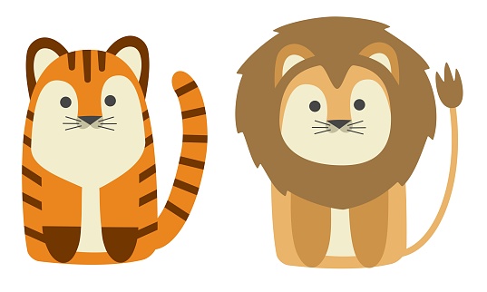 Cute Cartoon Tiger And Lion African Animals Stock Illustration - Download  Image Now - Africa, Animal, Animal Wildlife - iStock