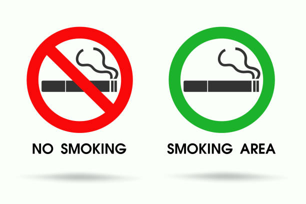 Signs showing non smoking areas and allowed smoking spots. cigarette vector icon. Signs showing non smoking areas and allowed smoking spots. cigarette vector icon. stop narcotics stock illustrations