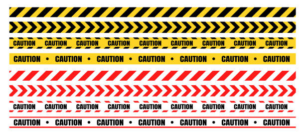 illustrazioni stock, clip art, cartoni animati e icone di tendenza di i set di nastri di avvertimento pericolosi devono essere attenti alla costruzione e alla criminalità. - sign safety danger warning sign